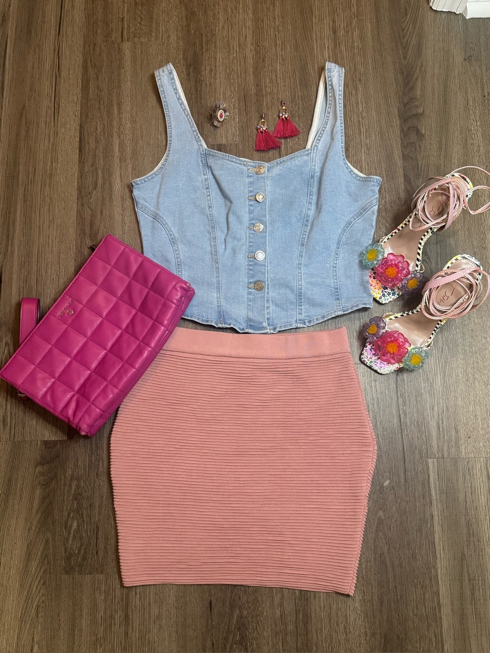 Windsor Blush Colored Ribbed Mini Skirt